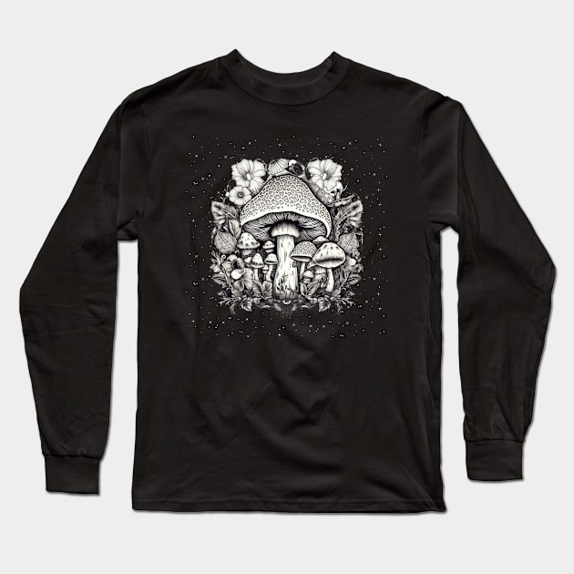 Floral Mushroom Long Sleeve T-Shirt by ArtThrob Designs